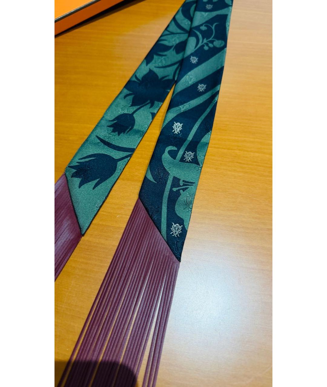 HERMES Зеленый шелковый шарф, фото 5