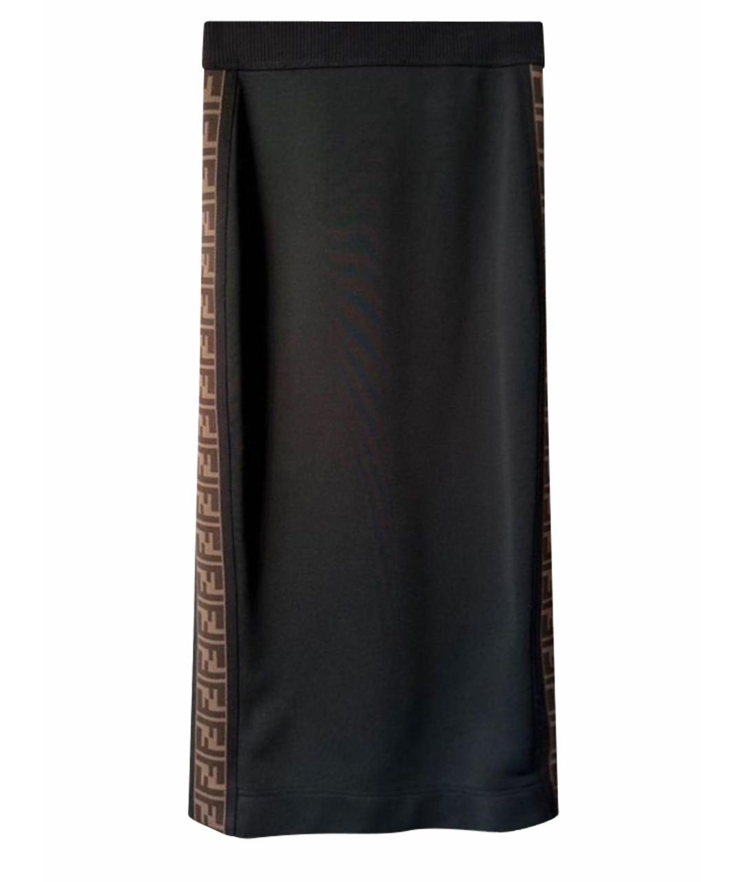 FENDI Черная полиэстеровая юбка миди, фото 1