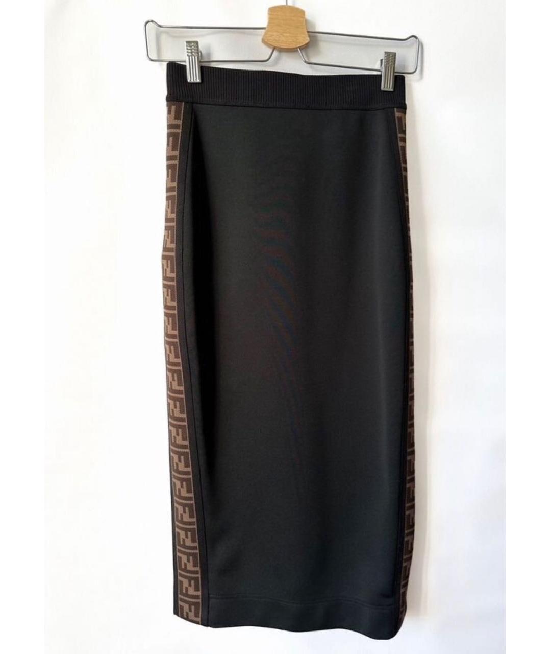 FENDI Черная полиэстеровая юбка миди, фото 6
