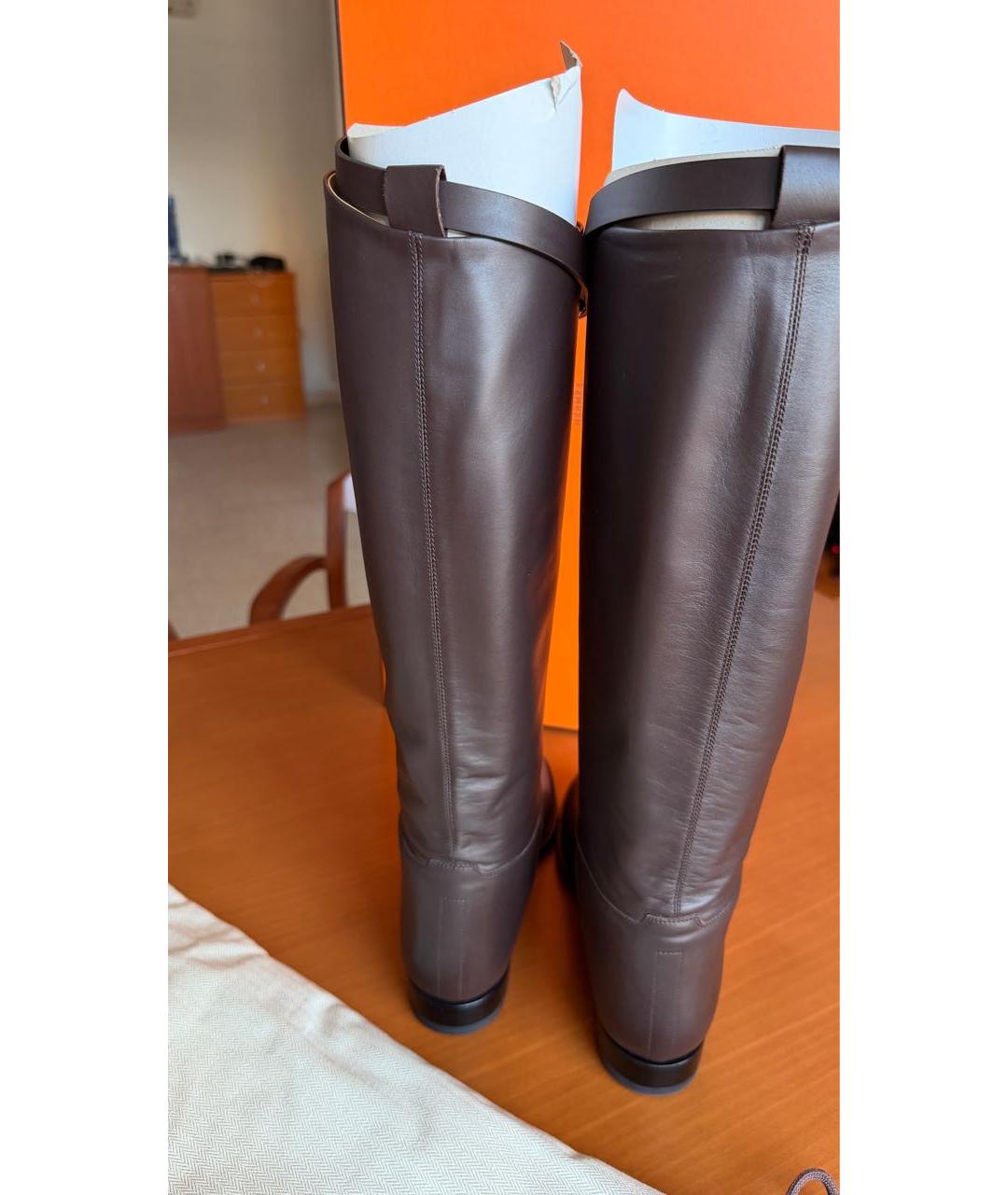 HERMES Бордовые кожаные сапоги, фото 5