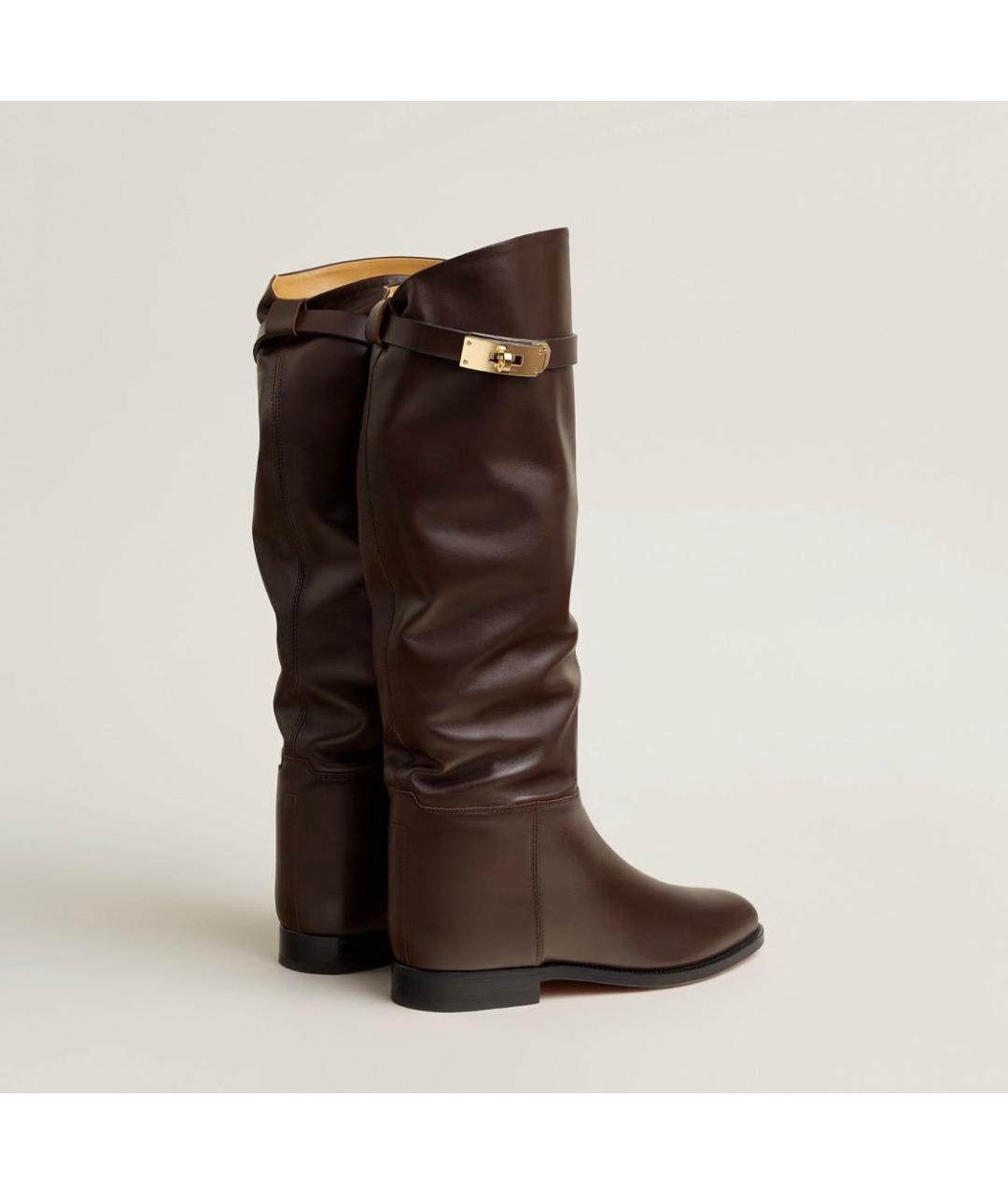 HERMES Бордовые кожаные сапоги, фото 6