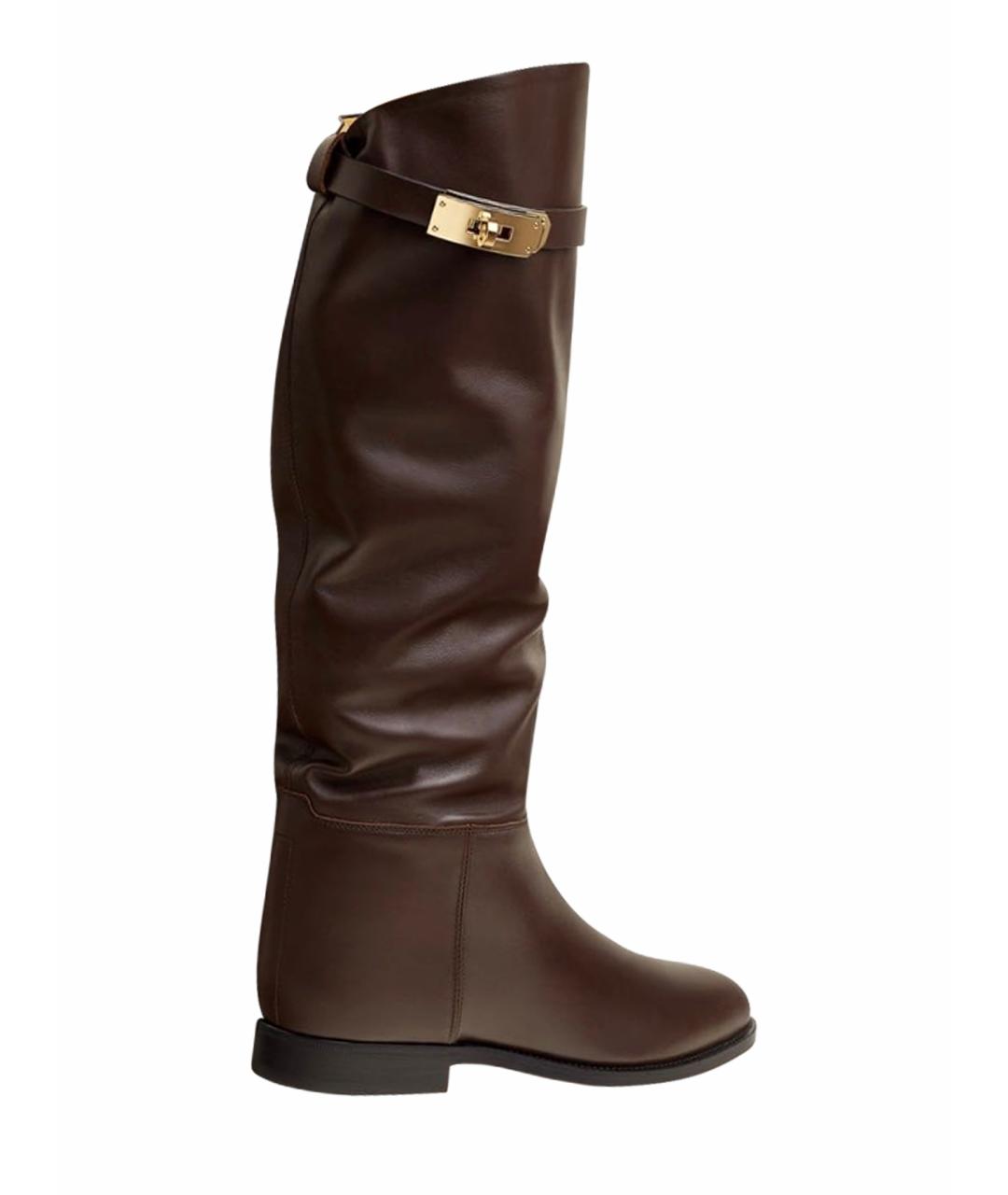 HERMES Бордовые кожаные сапоги, фото 1