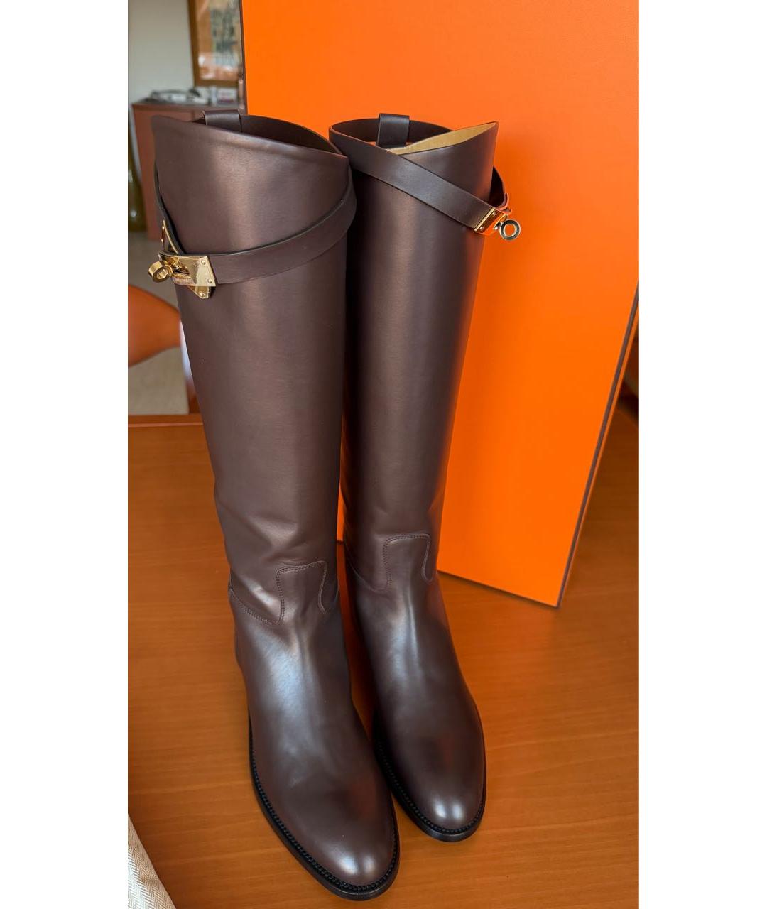 HERMES Бордовые кожаные сапоги, фото 3
