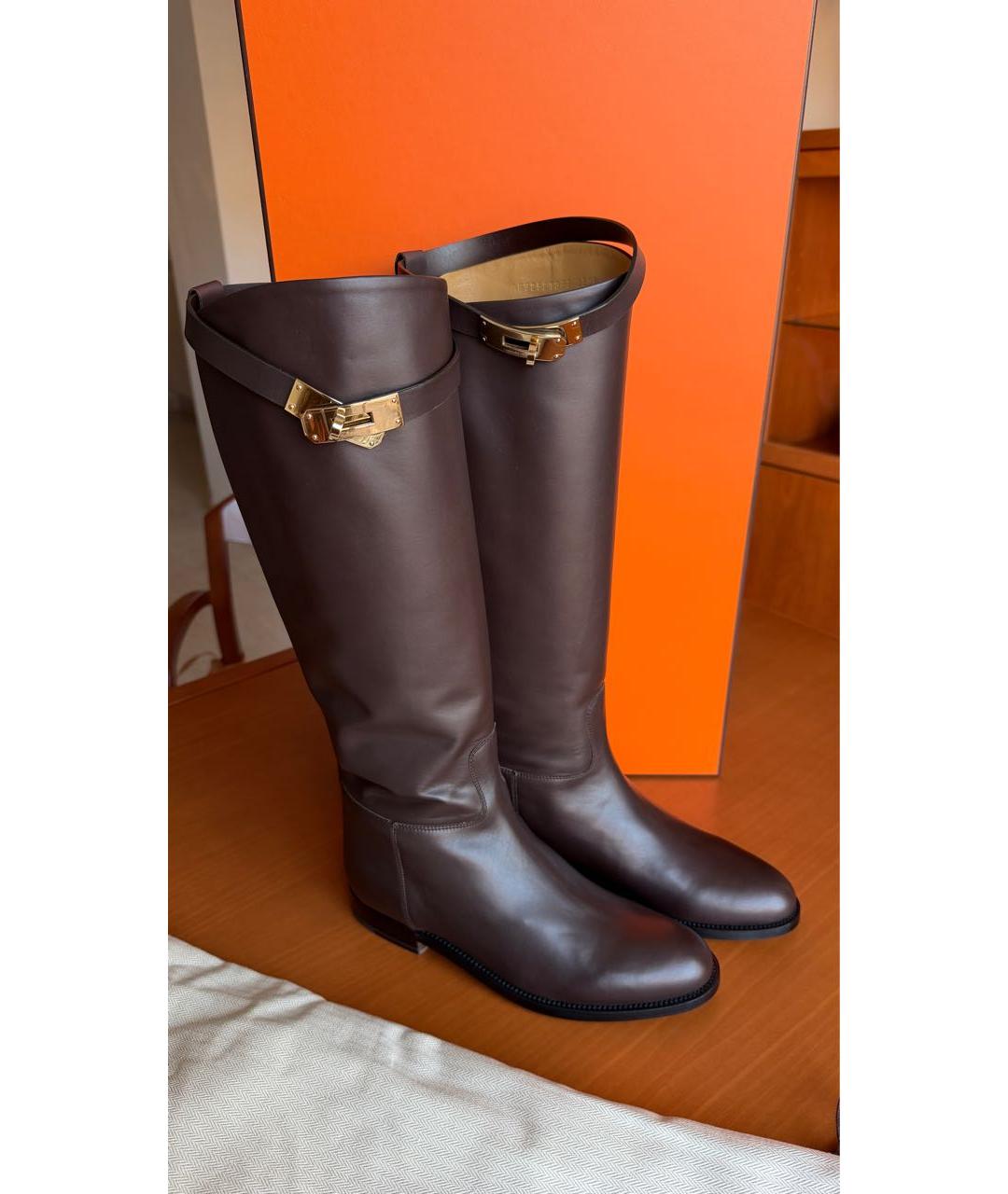 HERMES Бордовые кожаные сапоги, фото 2