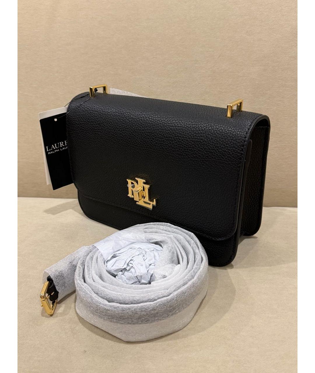 RALPH LAUREN Черная кожаная сумка через плечо, фото 2