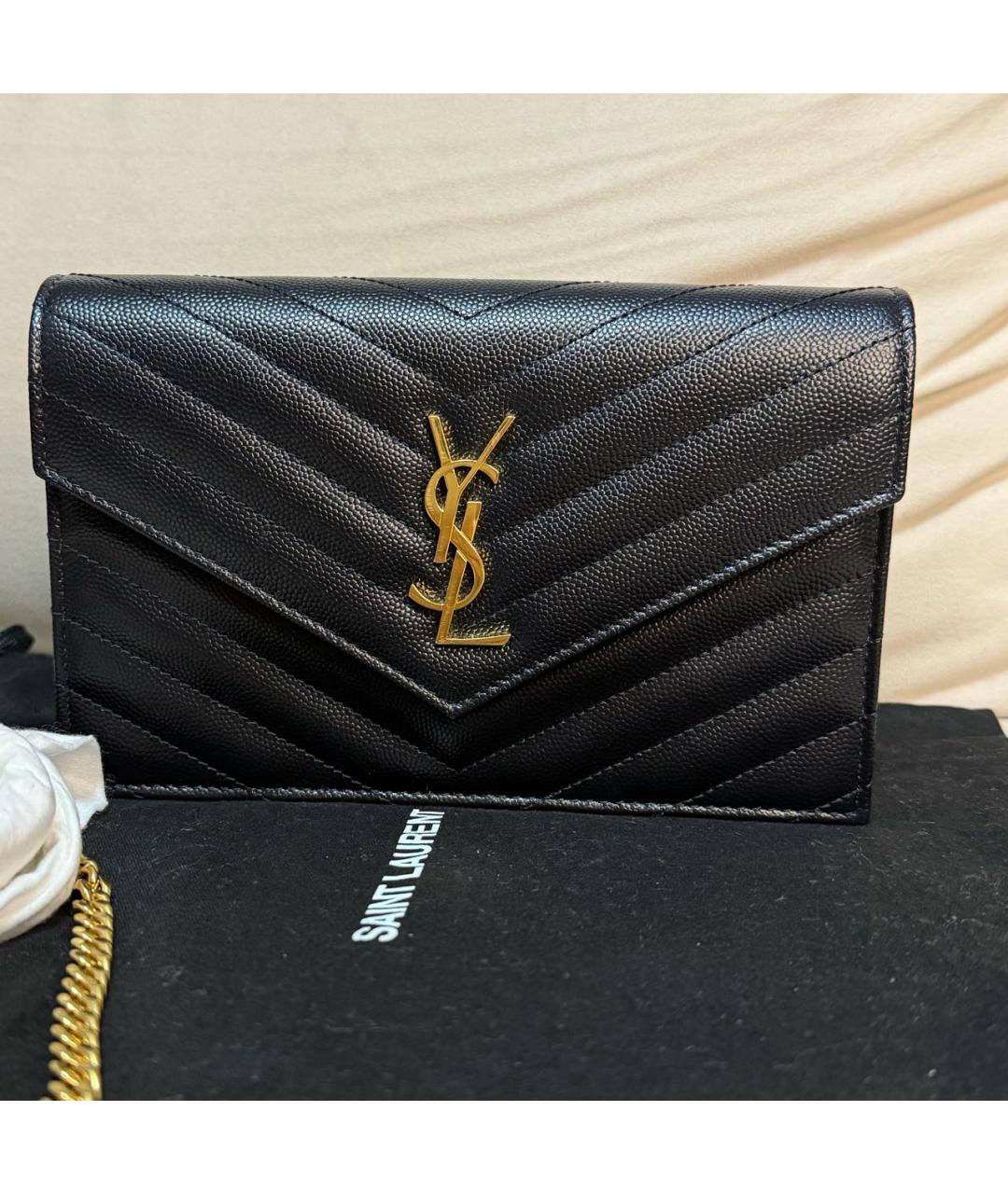 SAINT LAURENT Черная кожаная сумка через плечо, фото 2