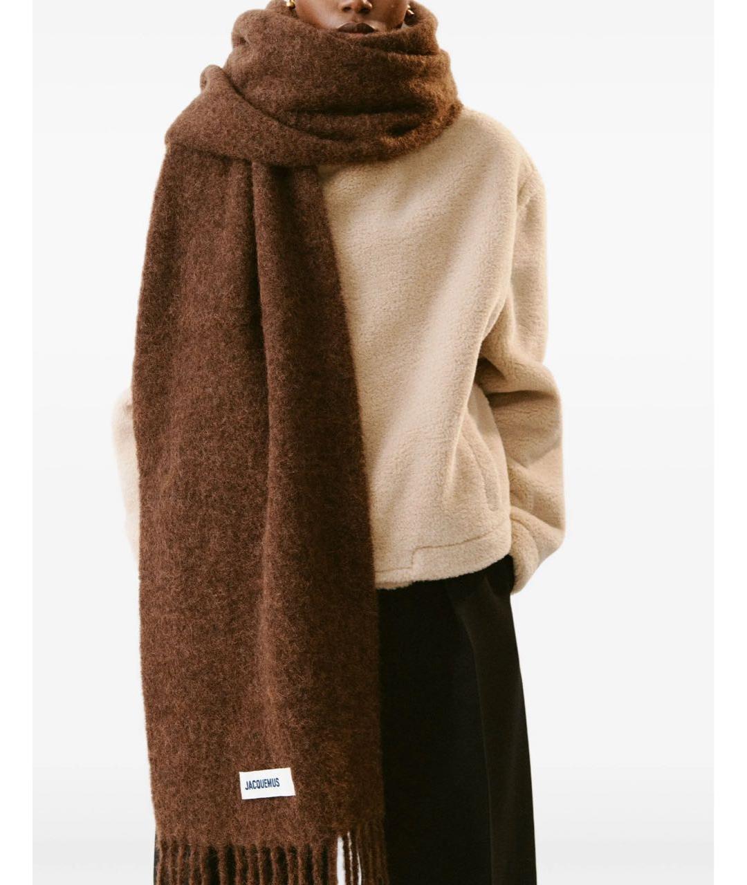 JACQUEMUS Коричневый шерстяной шарф, фото 2