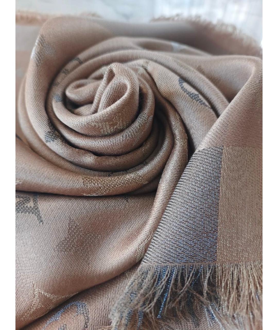 LOUIS VUITTON Бежевый шелковый платок, фото 3