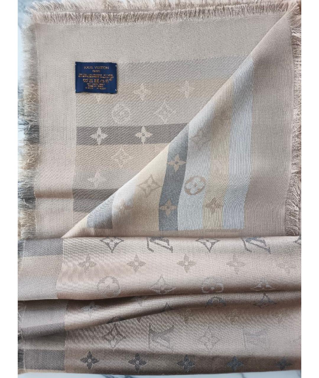 LOUIS VUITTON Бежевый шелковый платок, фото 6