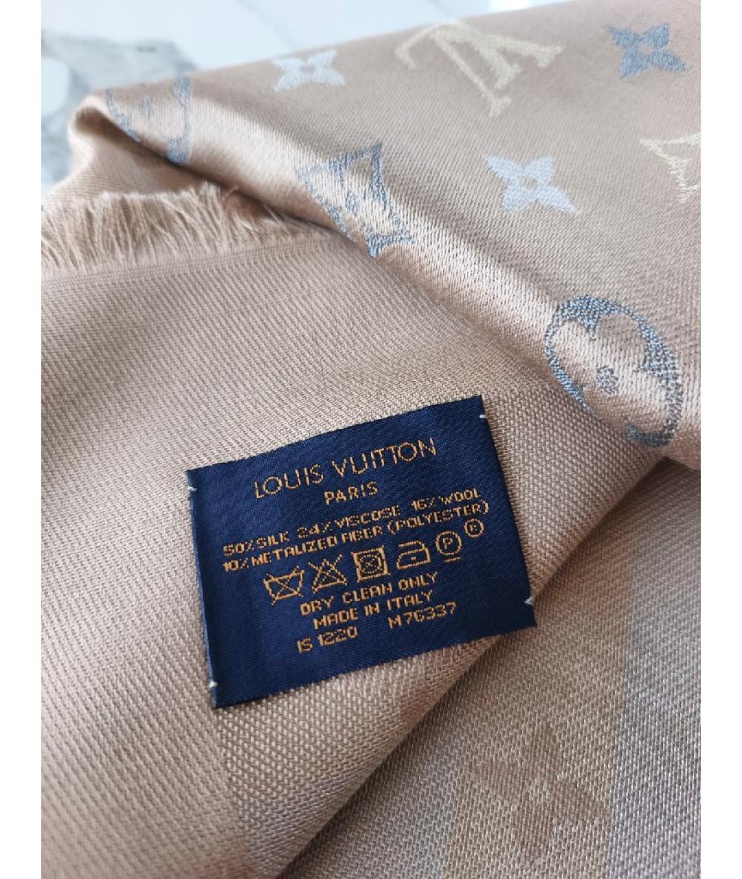 LOUIS VUITTON Бежевый шелковый платок, фото 2