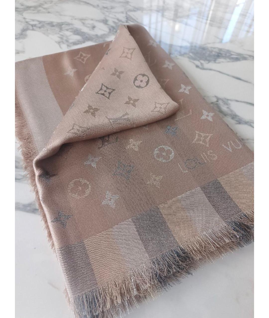 LOUIS VUITTON Бежевый шелковый платок, фото 7