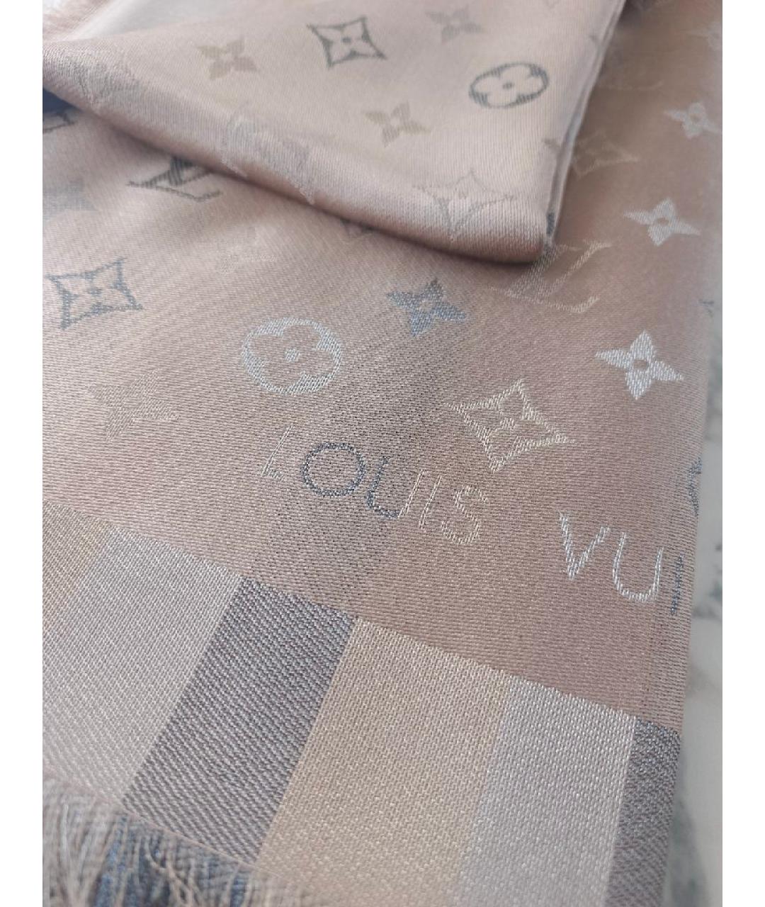 LOUIS VUITTON Бежевый шелковый платок, фото 4