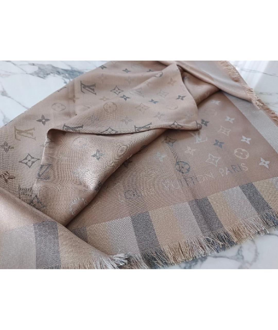 LOUIS VUITTON Бежевый шелковый платок, фото 5