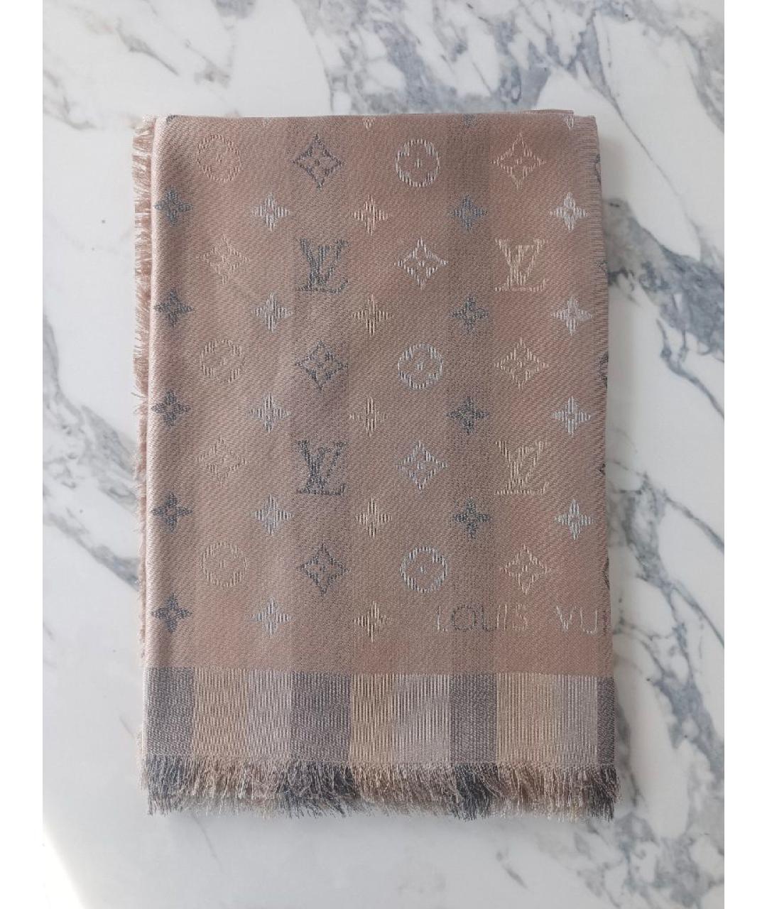 LOUIS VUITTON Бежевый шелковый платок, фото 10