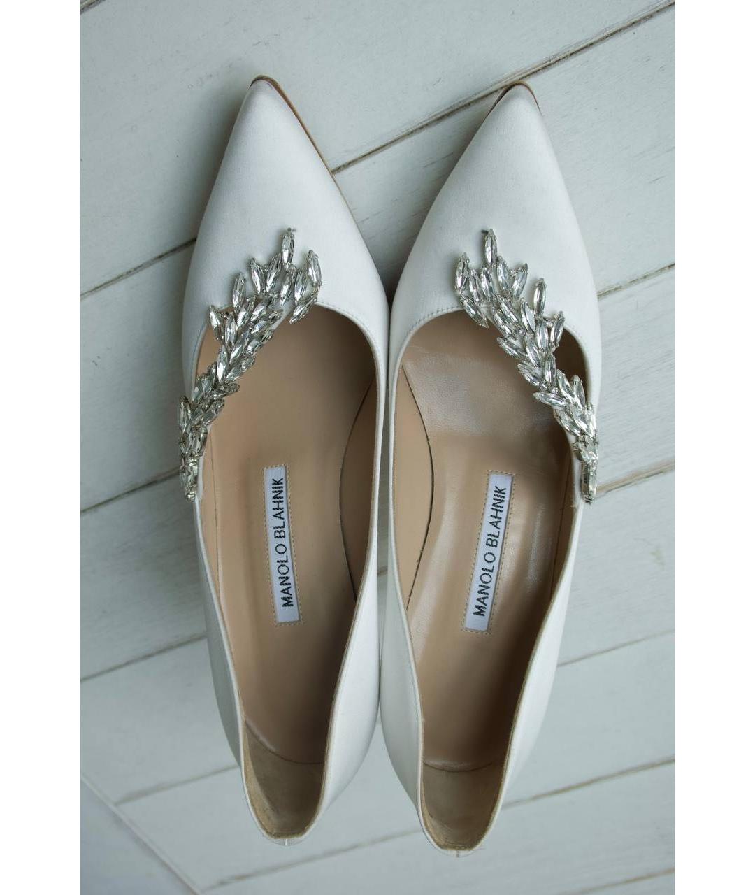 MANOLO BLAHNIK Белые текстильные лодочки на низком каблуке, фото 3