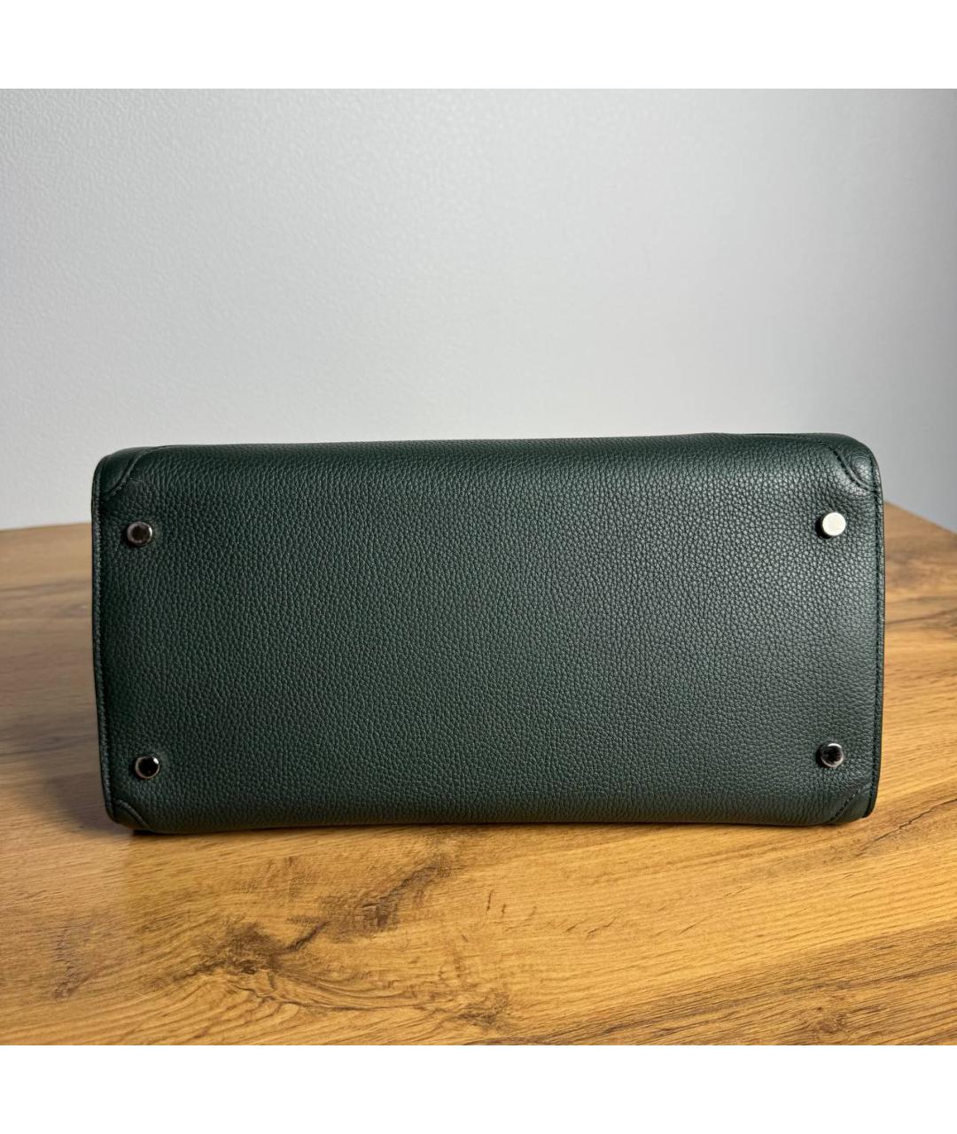 LORO PIANA Зеленая кожаная сумка с короткими ручками, фото 4