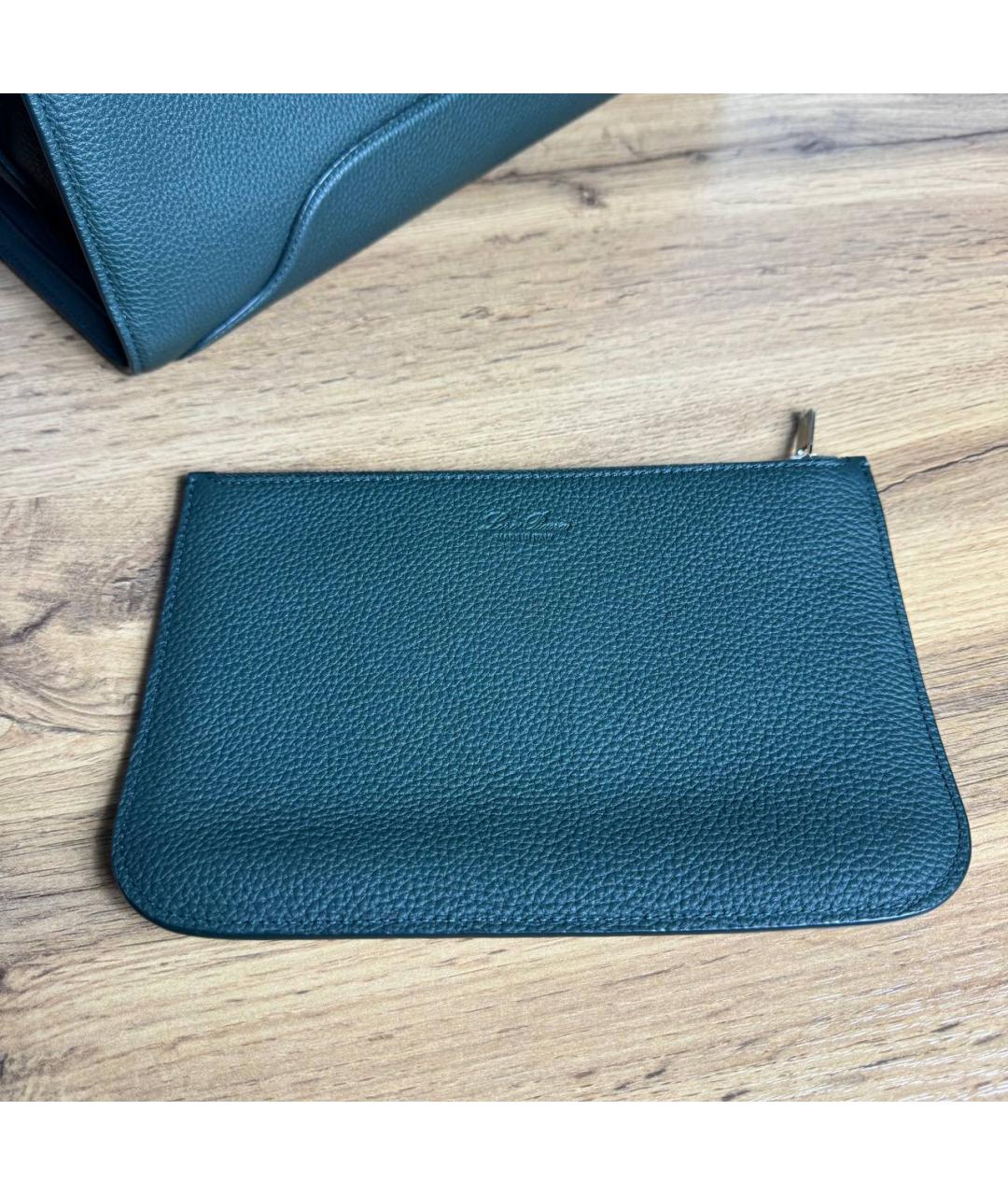 LORO PIANA Зеленая кожаная сумка с короткими ручками, фото 3