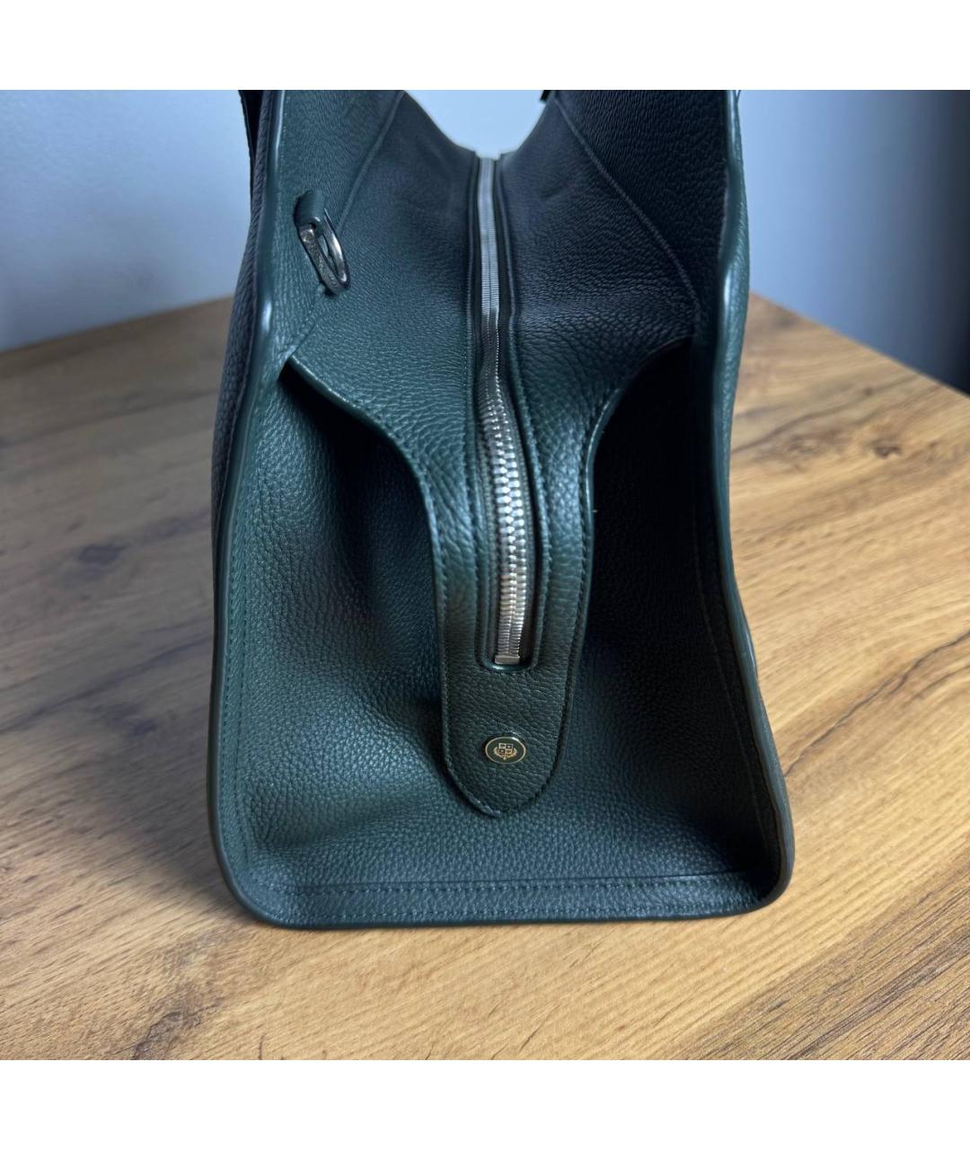 LORO PIANA Зеленая кожаная сумка с короткими ручками, фото 5