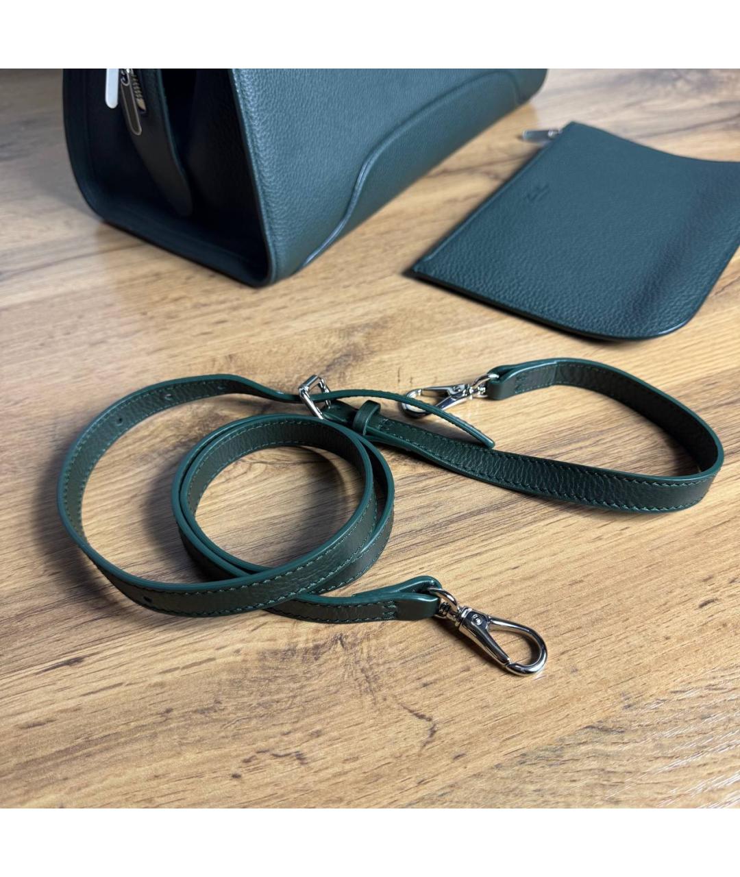 LORO PIANA Зеленая кожаная сумка с короткими ручками, фото 6