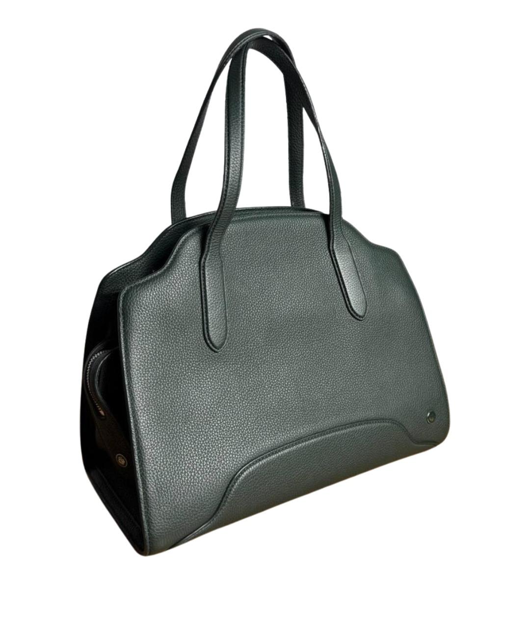 LORO PIANA Зеленая кожаная сумка с короткими ручками, фото 1