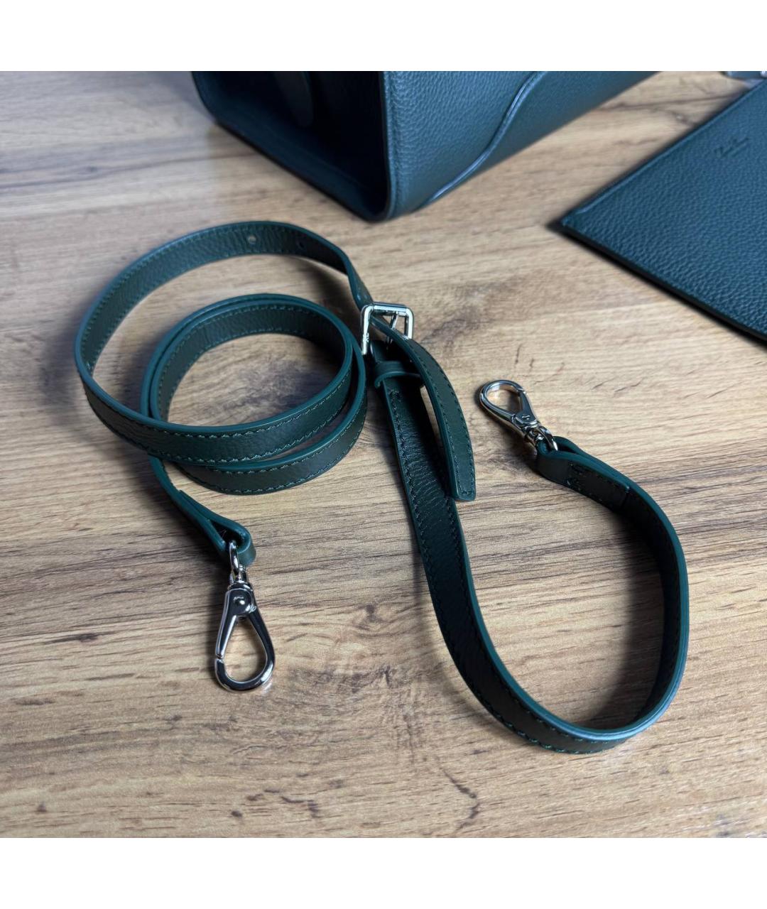 LORO PIANA Зеленая кожаная сумка с короткими ручками, фото 7