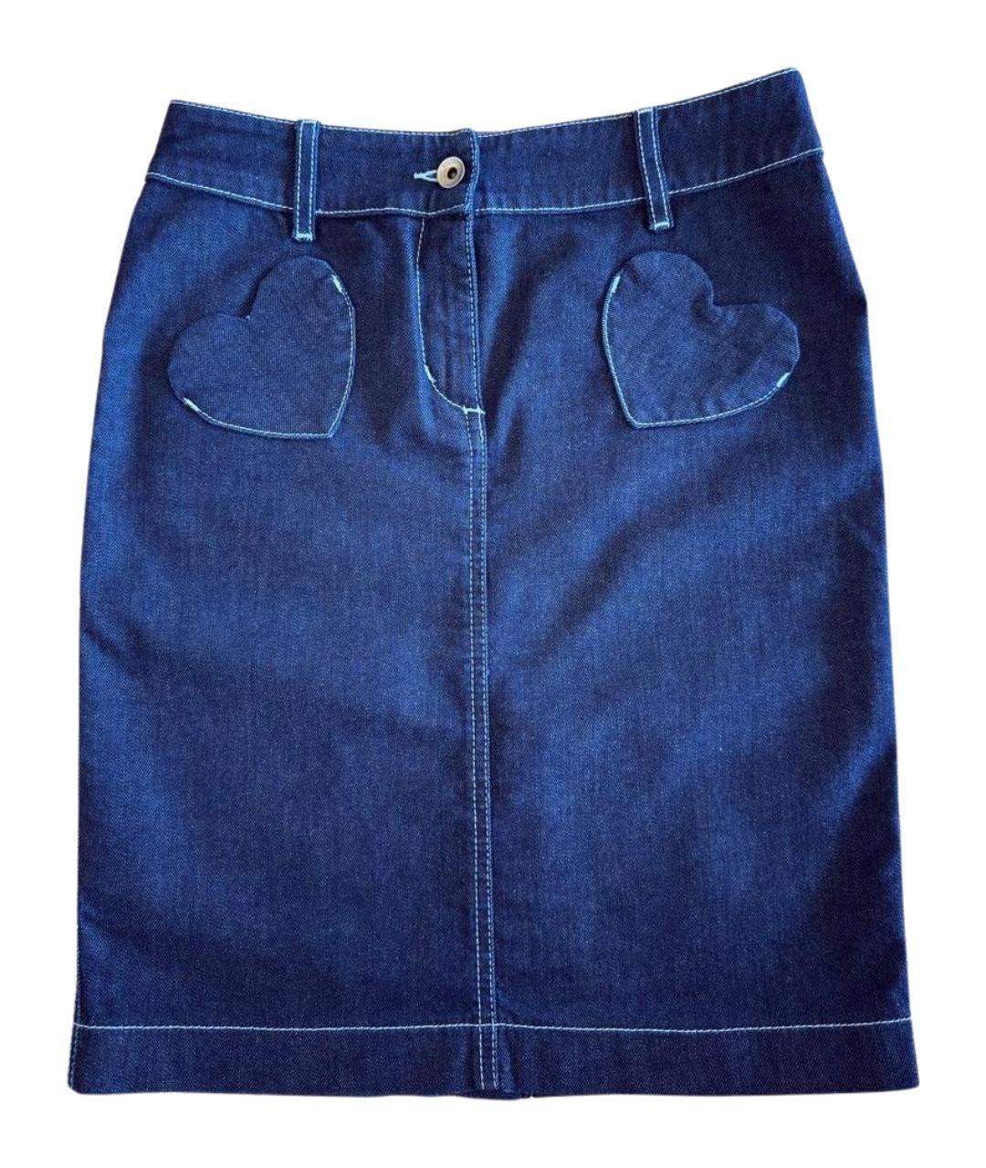LOVE MOSCHINO Темно-синяя деним юбка мини, фото 1