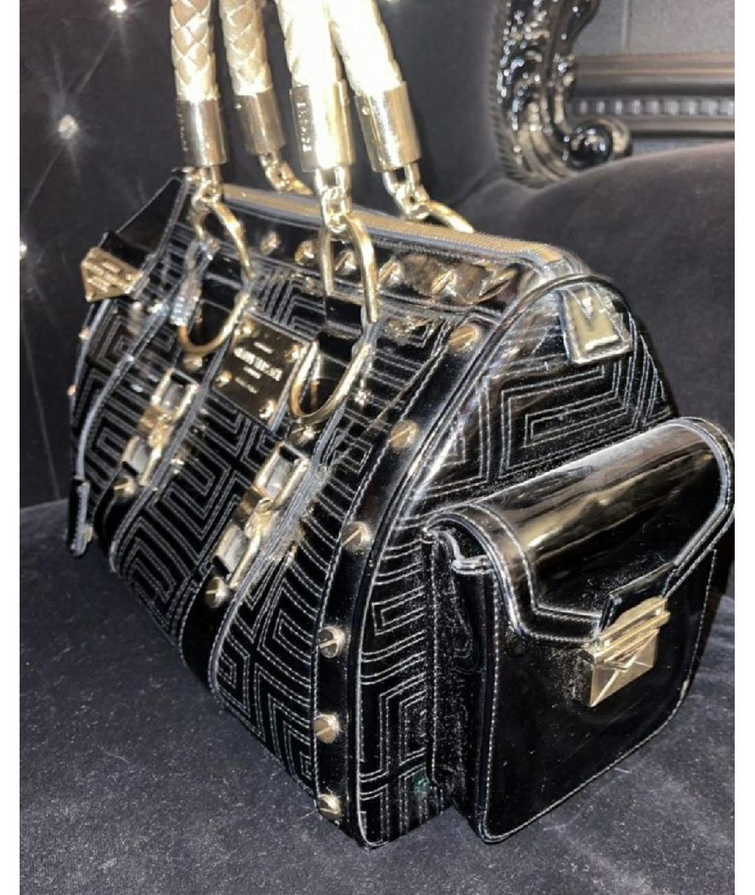 VERSACE Черная кожаная сумка с короткими ручками, фото 2