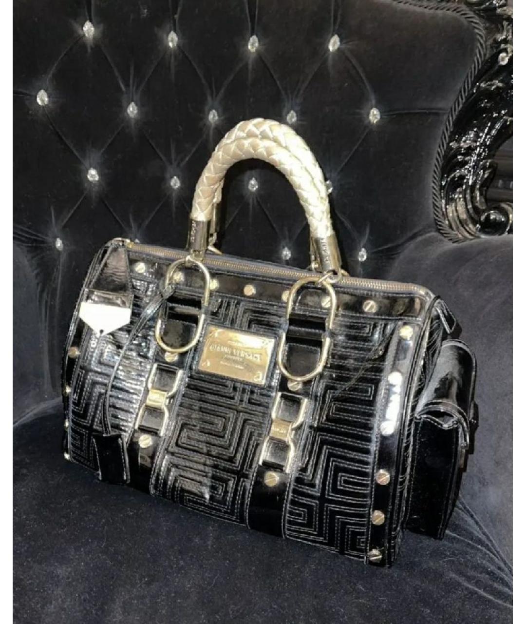 VERSACE Черная кожаная сумка с короткими ручками, фото 4