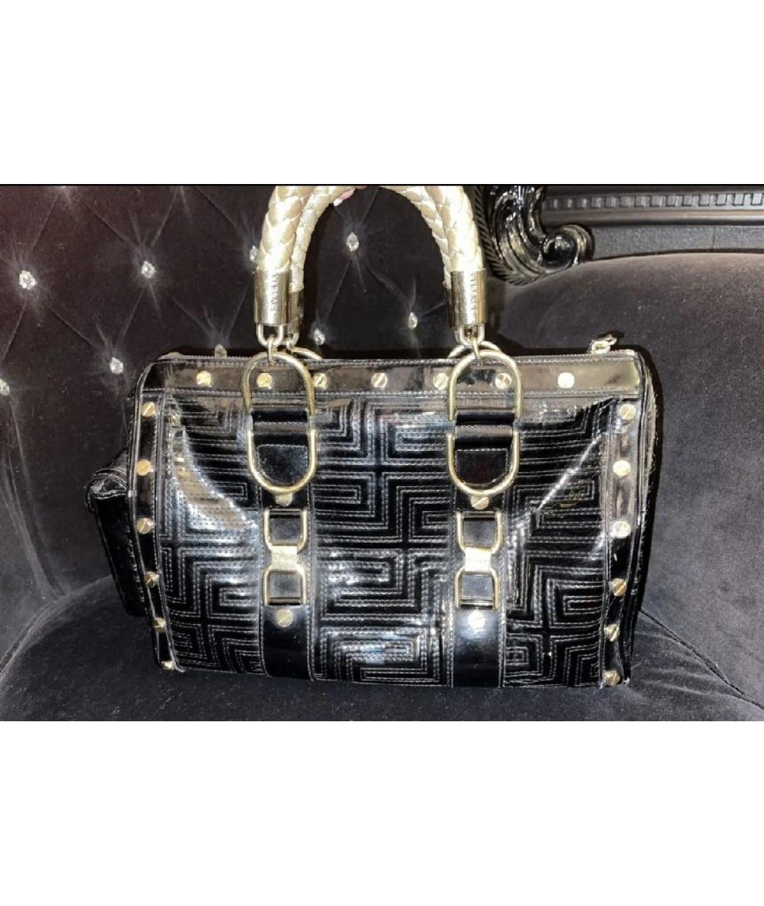 VERSACE Черная кожаная сумка с короткими ручками, фото 3