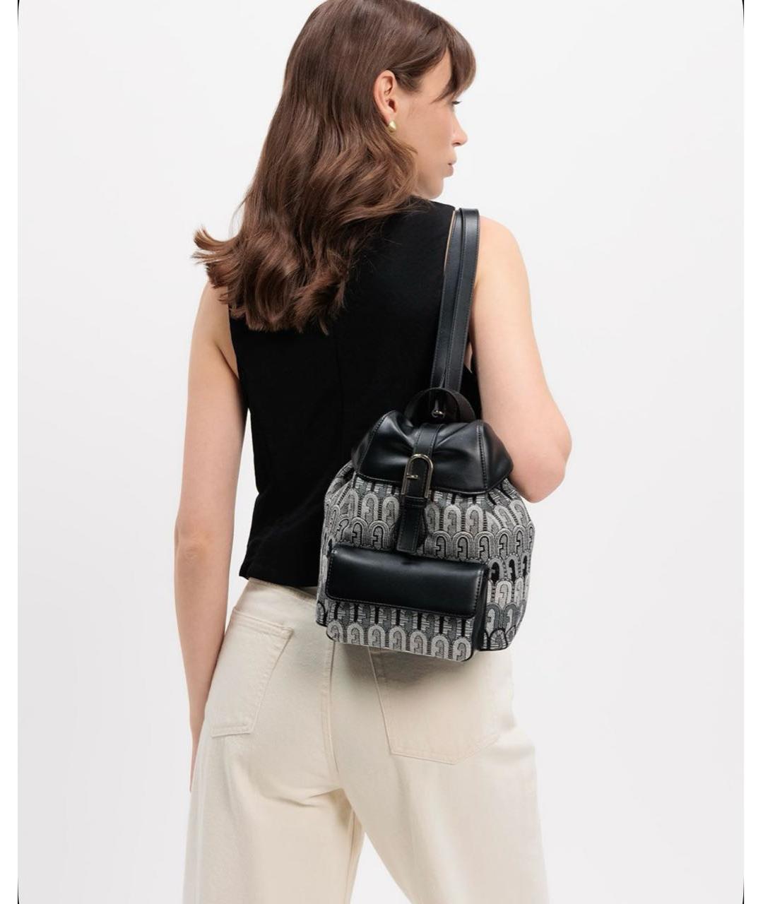 FURLA Черный жаккардовый рюкзак, фото 5