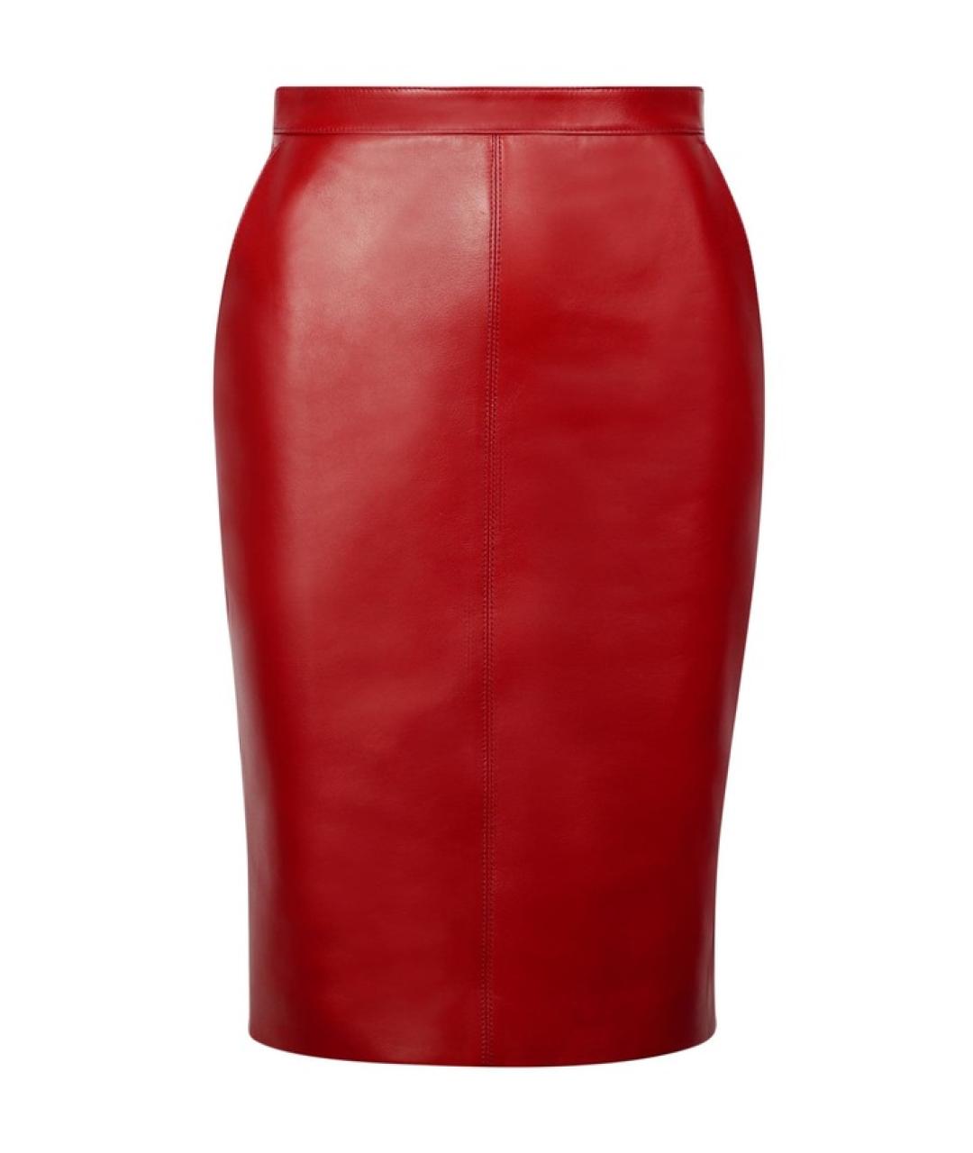 SAINT LAURENT Красная кожаная юбка миди, фото 1