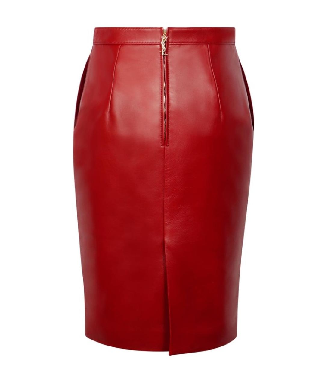 SAINT LAURENT Красная кожаная юбка миди, фото 2