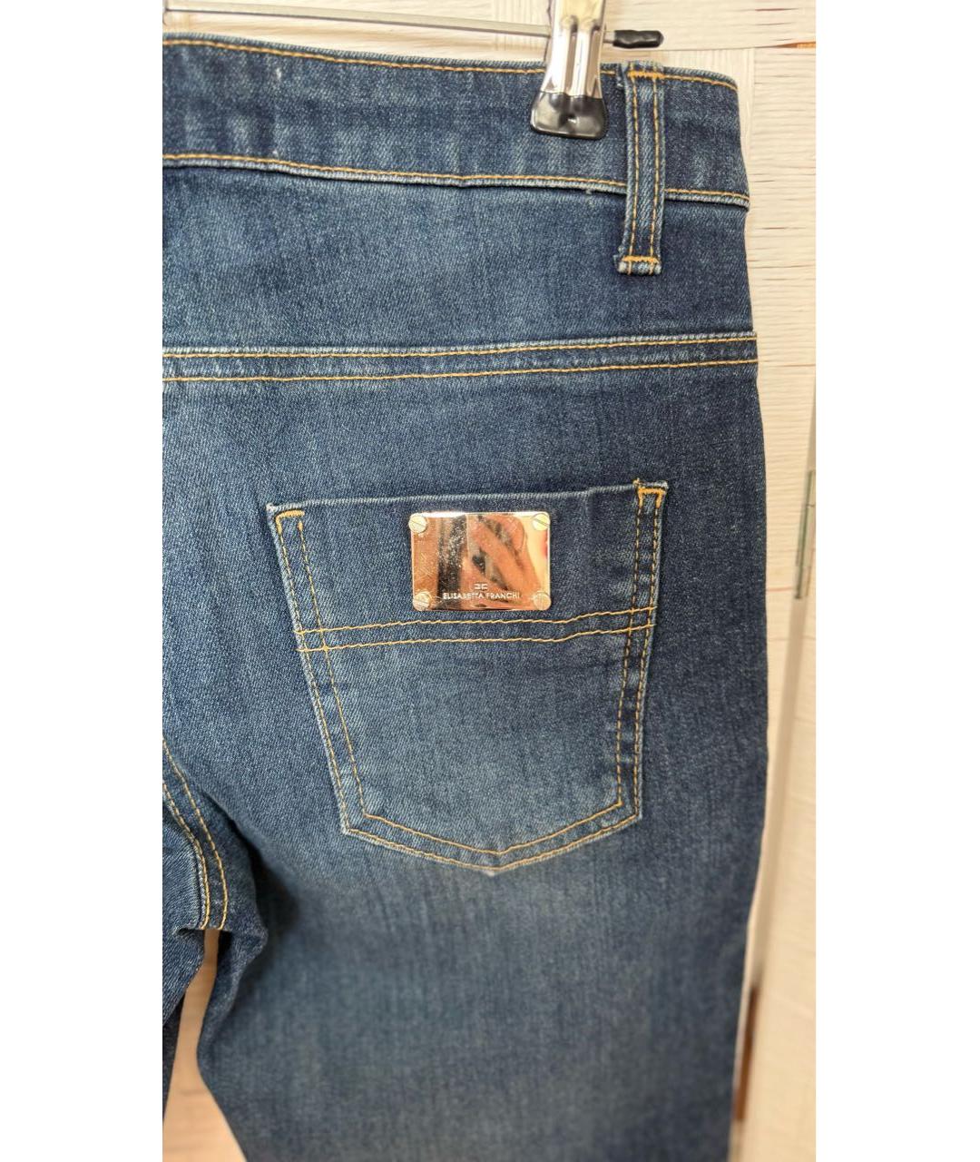 ELISABETTA FRANCHI Темно-синие хлопковые джинсы клеш, фото 3