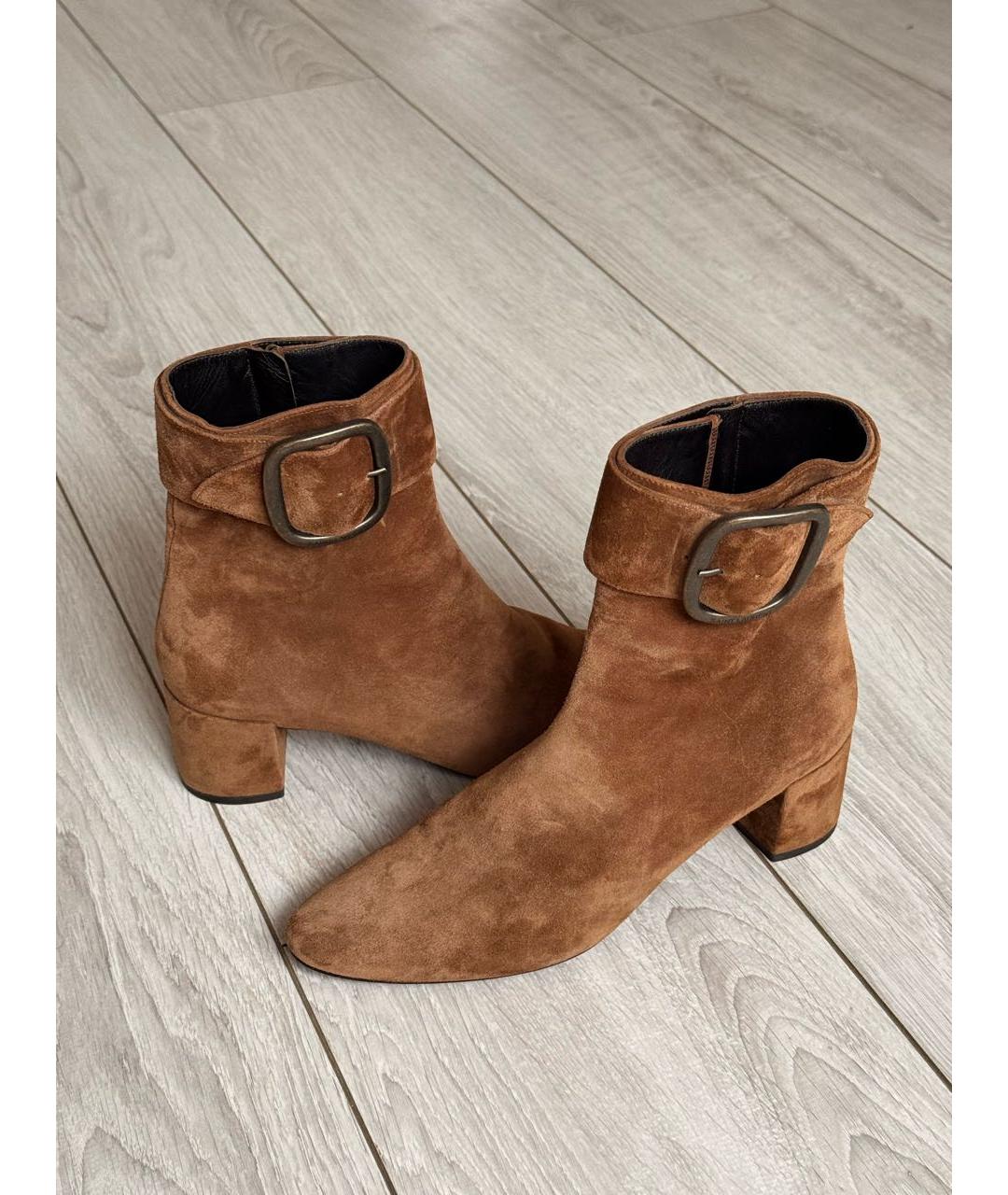 SAINT LAURENT Коричневые замшевые полусапоги, фото 5