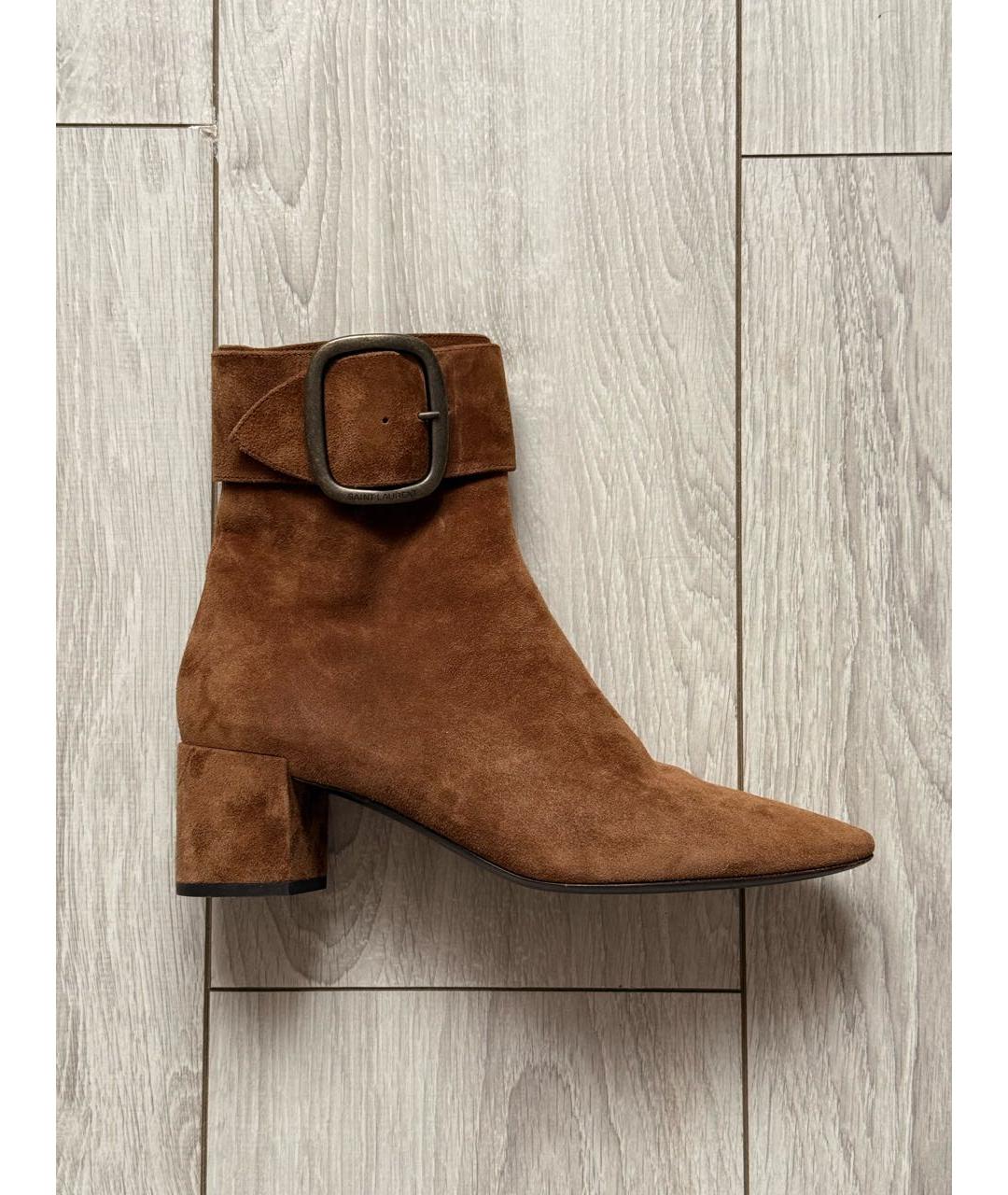 SAINT LAURENT Коричневые замшевые полусапоги, фото 8