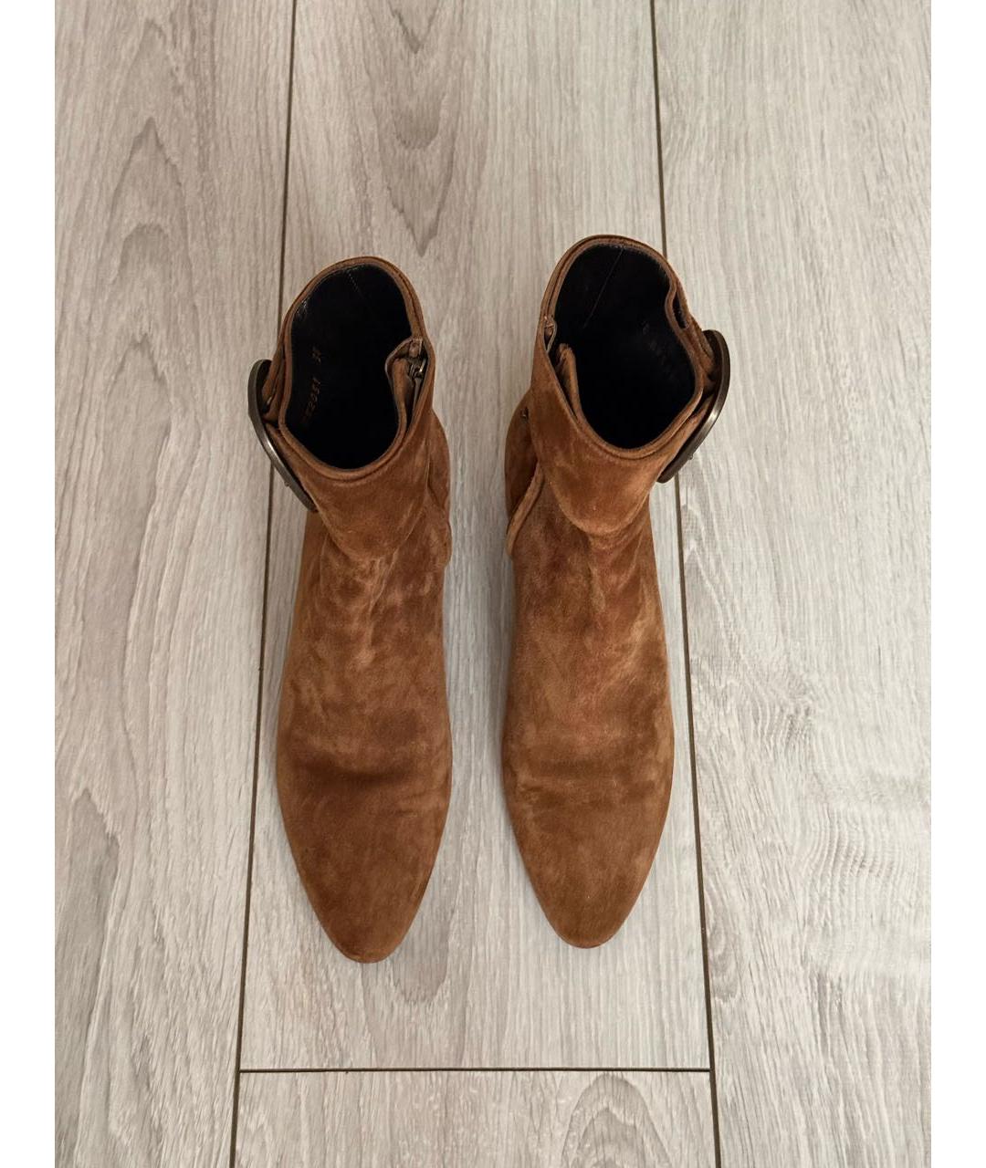 SAINT LAURENT Коричневые замшевые полусапоги, фото 3