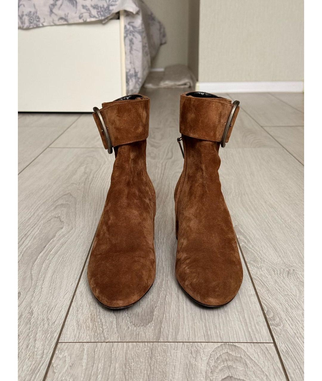 SAINT LAURENT Коричневые замшевые полусапоги, фото 2