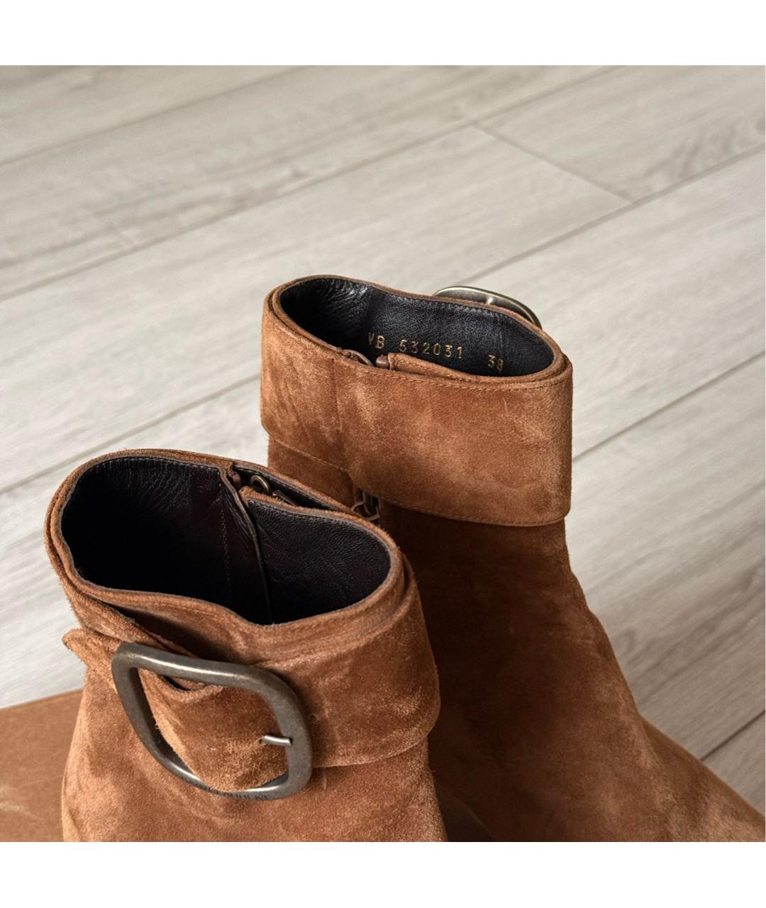 SAINT LAURENT Коричневые замшевые полусапоги, фото 7