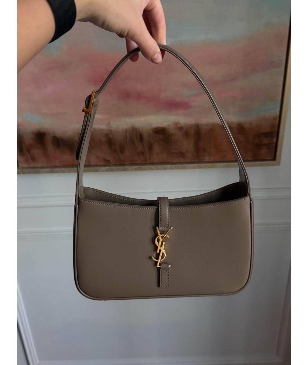 SAINT LAURENT Хаки кожаная сумка с короткими ручками, фото 2