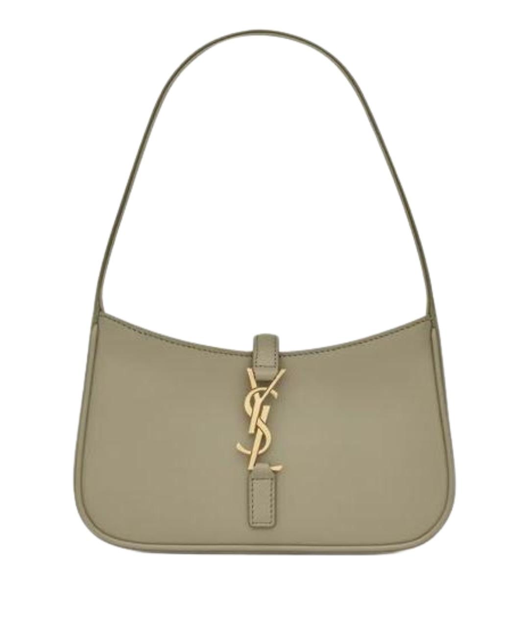 SAINT LAURENT Хаки кожаная сумка с короткими ручками, фото 1