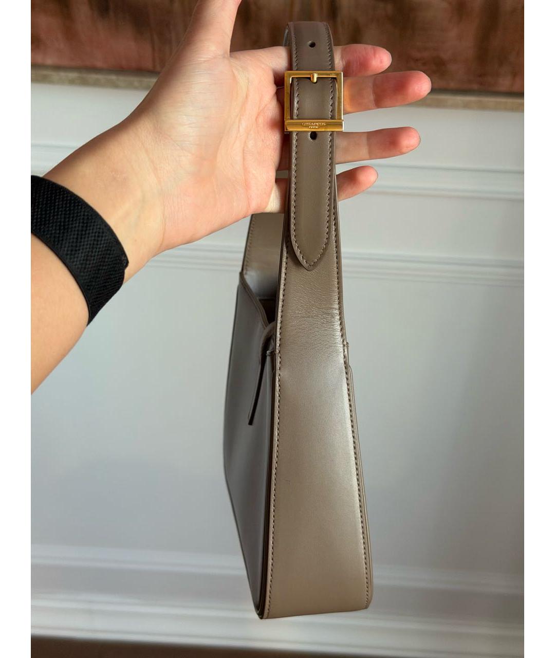 SAINT LAURENT Хаки кожаная сумка с короткими ручками, фото 6