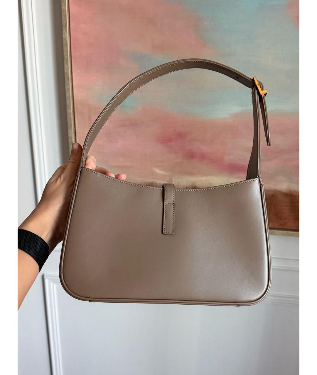 SAINT LAURENT Хаки кожаная сумка с короткими ручками, фото 3