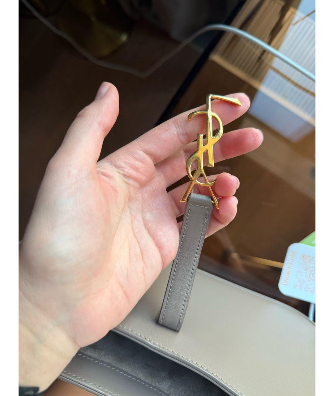 SAINT LAURENT Хаки кожаная сумка с короткими ручками, фото 4