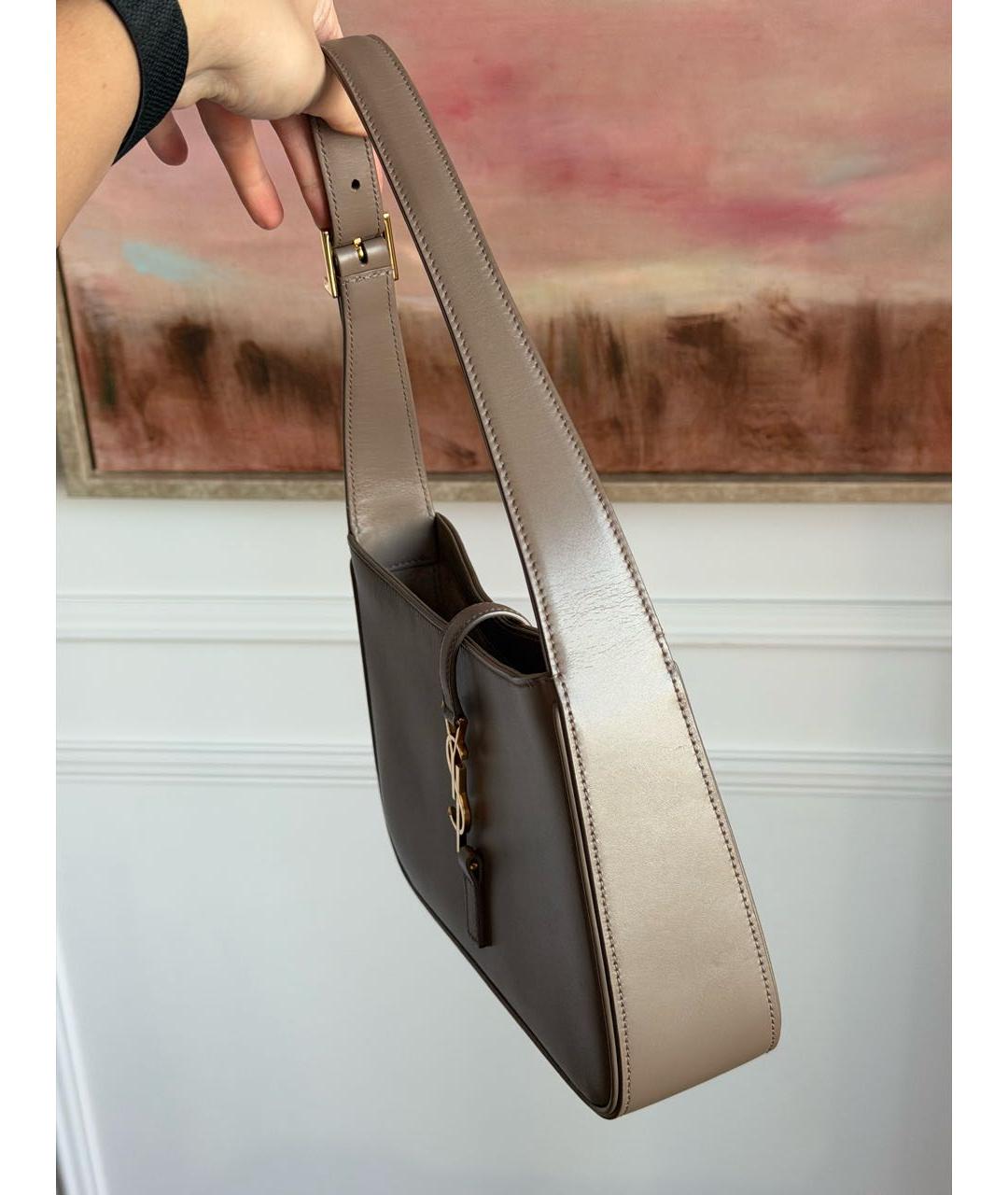 SAINT LAURENT Хаки кожаная сумка с короткими ручками, фото 5