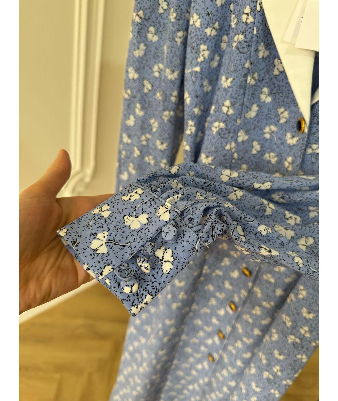 ALESSANDRA RICH Голубое шелковое коктейльное платье, фото 5