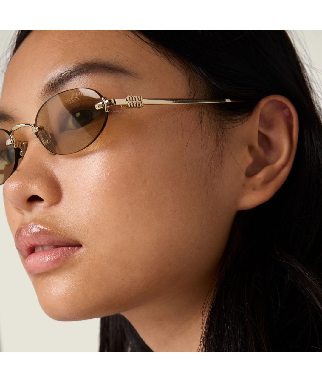 MIU MIU Золотые металлические солнцезащитные очки, фото 7