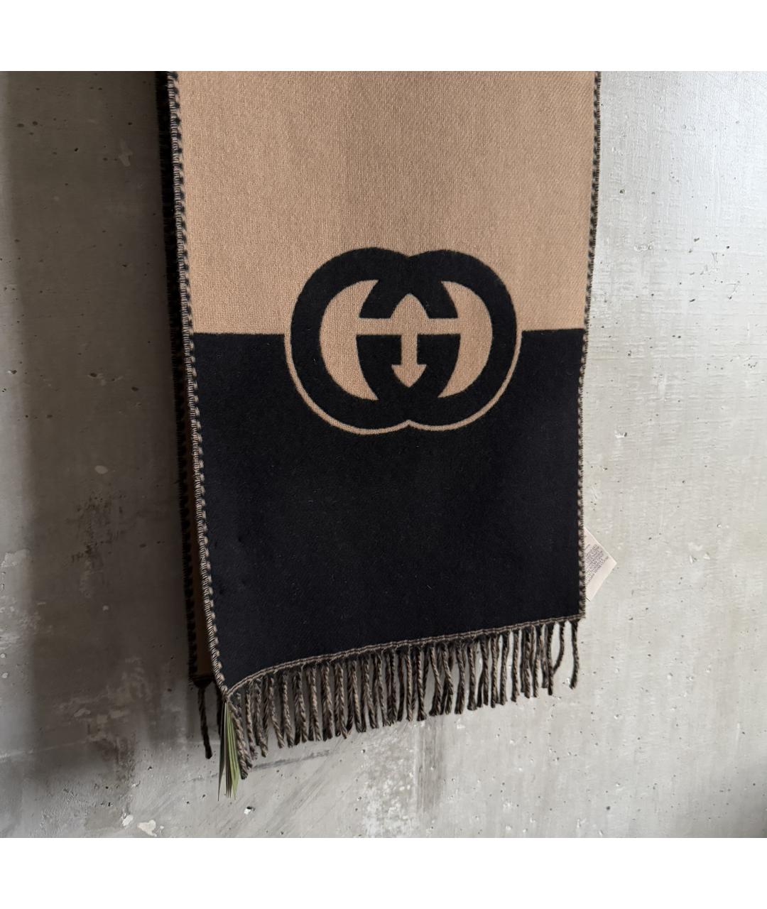 GUCCI Коричневый шерстяной шарф, фото 8