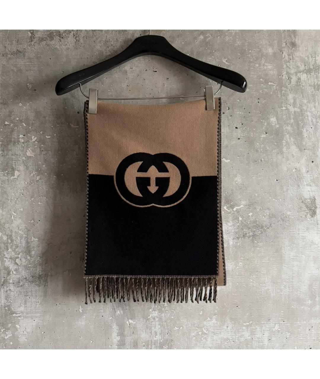 GUCCI Коричневый шерстяной шарф, фото 10