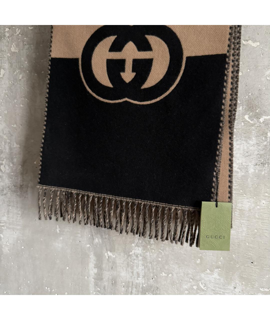 GUCCI Коричневый шерстяной шарф, фото 3
