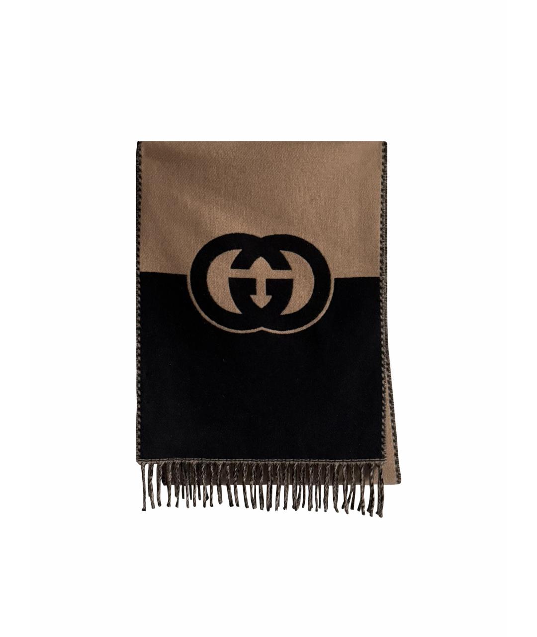 GUCCI Коричневый шерстяной шарф, фото 1